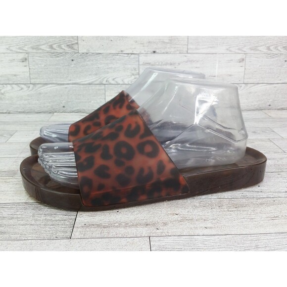 J Crew Sandals Womens 9 Tortoise Slip On Leopard Print Jelly Pool Slides Brown - Picture 6 of 12